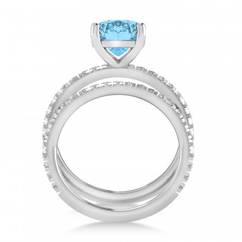 Blue Topaz & Diamond Cushion-Set Semi-Eternity Bridal Set 14K White Gold (3.22ct)