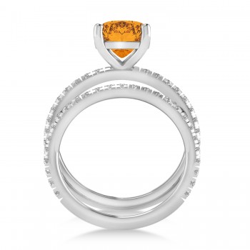 Citrine & Diamond Cushion-Set Semi-Eternity Bridal Set 14K White Gold (3.22ct)