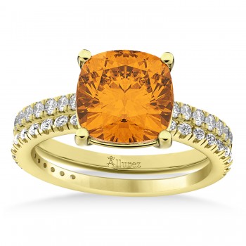 Citrine & Diamond Cushion-Set Semi-Eternity Bridal Set 14K Yellow Gold (3.22ct)