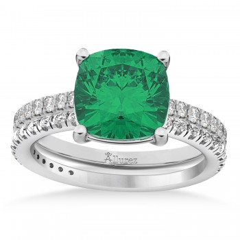 Emerald & Diamond Cushion-Set Semi-Eternity Bridal Set 14K White Gold (3.22ct)