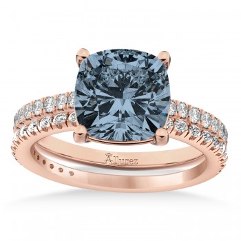 Gray Spinel & Diamond Cushion-Set Semi-Eternity Bridal Set 14K Rose Gold (3.22ct)