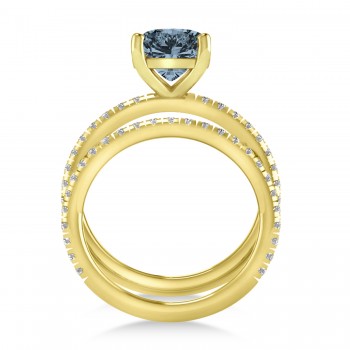 Gray Spinel & Diamond Cushion-Set Semi-Eternity Bridal Set 14K Yellow Gold (3.22ct)