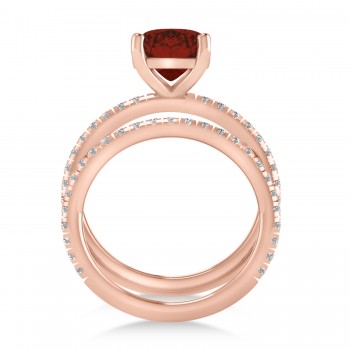 Garnet & Diamond Cushion-Set Semi-Eternity Bridal Set 14K Rose Gold (3.22ct)