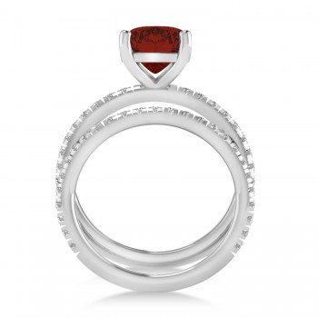 Garnet & Diamond Cushion-Set Semi-Eternity Bridal Set 14K White Gold (3.22ct)