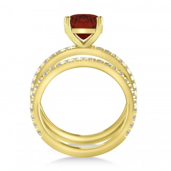 Garnet & Diamond Cushion-Set Semi-Eternity Bridal Set 14K Yellow Gold (3.22ct)