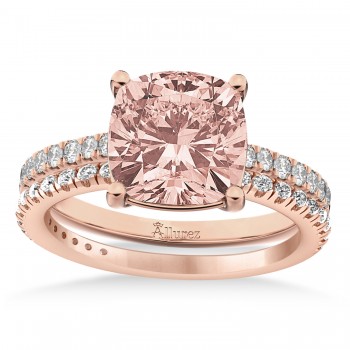 Morganite & Diamond Cushion-Set Semi-Eternity Bridal Set 14K Rose Gold (3.22ct)