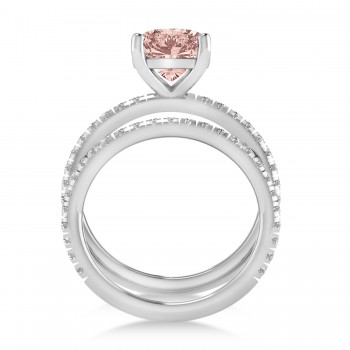 Morganite & Diamond Cushion-Set Semi-Eternity Bridal Set 14K White Gold (3.22ct)
