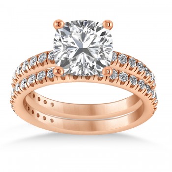 Moissanite & Diamond Cushion-Set Semi-Eternity Bridal Set 14K Rose Gold (2.77ct)