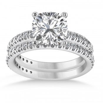 Moissanite & Diamond Cushion-Set Semi-Eternity Bridal Set 14K White Gold (2.77ct)