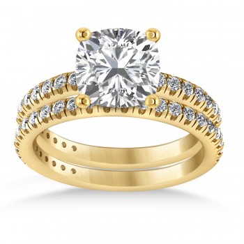 Moissanite & Diamond Cushion-Set Semi-Eternity Bridal Set 14K Yellow Gold (2.77ct)