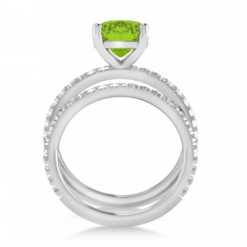 Peridot & Diamond Cushion-Set Semi-Eternity Bridal Set 14K White Gold (3.22ct)