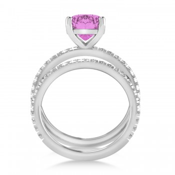 Pink Sapphire & Diamond Cushion-Set Semi-Eternity Bridal Set 14K White Gold (3.22ct)