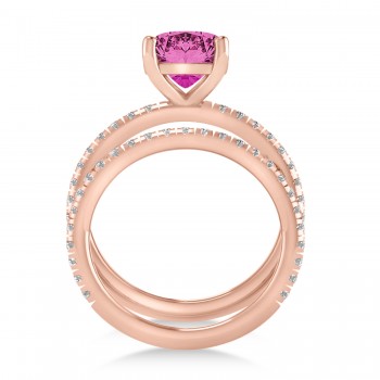 Pink Tourmaline & Diamond Cushion-Set Semi-Eternity Bridal Set 14K Rose Gold (3.22ct)