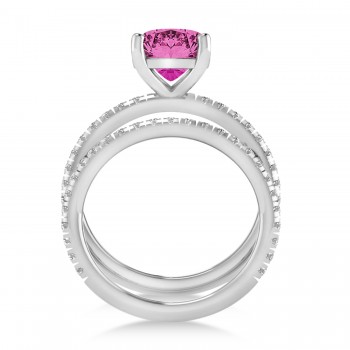 Pink Tourmaline & Diamond Cushion-Set Semi-Eternity Bridal Set 14K White Gold (3.22ct)