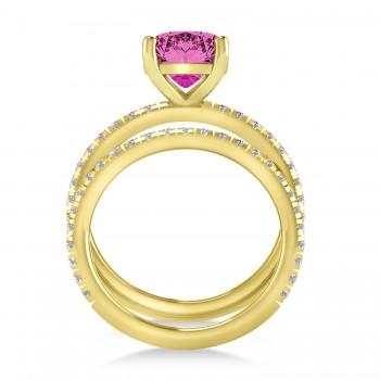 Pink Tourmaline & Diamond Cushion-Set Semi-Eternity Bridal Set 14K Yellow Gold (3.22ct)