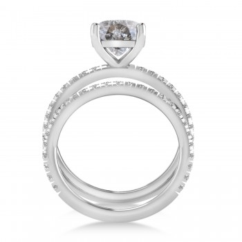 Salt & Pepper & White Diamond Cushion-Set Semi-Eternity Bridal Set 14K White Gold (2.66ct)