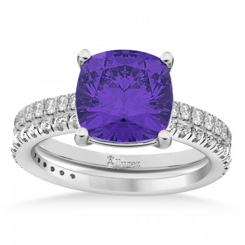 Tanzanite & Diamond Cushion-Set Semi-Eternity Bridal Set 14K White Gold (3.22ct)