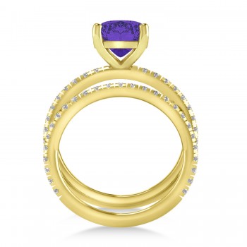 Tanzanite & Diamond Cushion-Set Semi-Eternity Bridal Set 14K Yellow Gold (3.22ct)