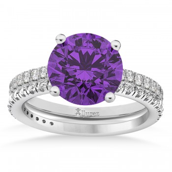 Amethyst & Diamond Round-Set Semi-Eternity Bridal Set 14k White Gold (2.42ct)