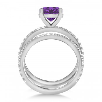 Amethyst & Diamond Round-Set Semi-Eternity Bridal Set 14k White Gold (2.42ct)