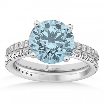 Aquamarine & Diamond Round-Set Semi-Eternity Bridal Set 14k White Gold (2.82ct)