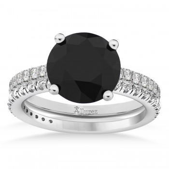 Black & White Diamond Round-Set Semi-Eternity Bridal Set 14k White Gold (2.62ct)