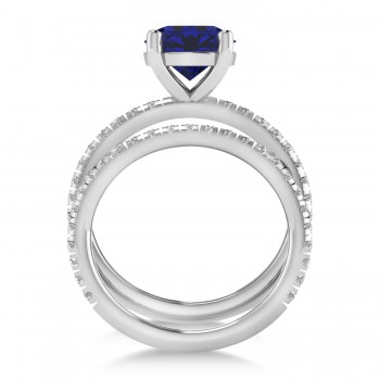 Blue Sapphire & Diamond Round-Set Semi-Eternity Bridal Set Platinum (2.92ct)