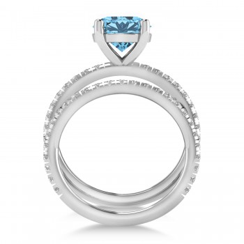 Blue Topaz & Diamond Round-Set Semi-Eternity Bridal Set 14k White Gold (3.12ct)