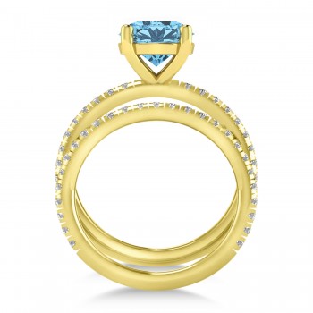 Blue Topaz & Diamond Round-Set Semi-Eternity Bridal Set 14k Yellow Gold (3.12ct)