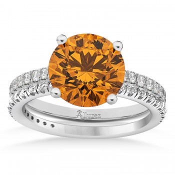 Citrine & Diamond Round-Set Semi-Eternity Bridal Set 14k White Gold (2.42ct)