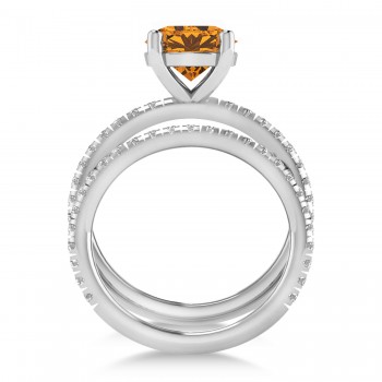 Citrine & Diamond Round-Set Semi-Eternity Bridal Set 14k White Gold (2.42ct)