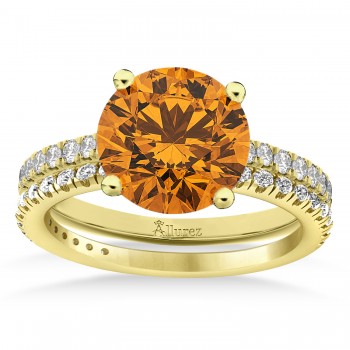 Citrine & Diamond Round-Set Semi-Eternity Bridal Set 14k Yellow Gold (2.42ct)