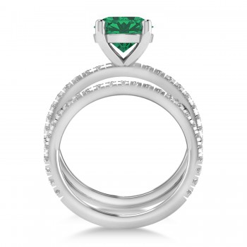 Emerald & Diamond Round-Set Semi-Eternity Bridal Set 14k White Gold (2.92ct)