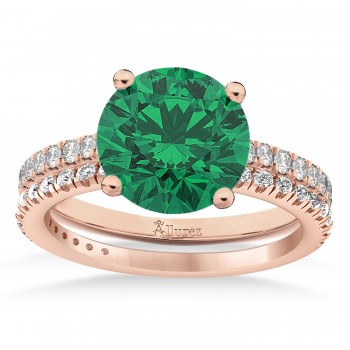 Emerald & Diamond Round-Set Semi-Eternity Bridal Set 18k Rose Gold (2.92ct)