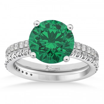 Emerald & Diamond Round-Set Semi-Eternity Bridal Set 18k White Gold (2.92ct)