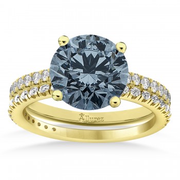 Gray Spinel & Diamond Round-Set Semi-Eternity Bridal Set 14k Yellow Gold (2.42ct)