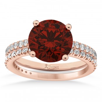 Garnet & Diamond Round-Set Semi-Eternity Bridal Set 14k Rose Gold (3.12ct)