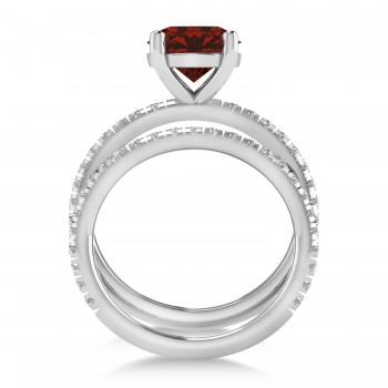 Garnet & Diamond Round-Set Semi-Eternity Bridal Set 14k White Gold (3.12ct)