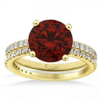 Garnet & Diamond Round-Set Semi-Eternity Bridal Set 14k Yellow Gold (3.12ct)