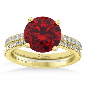 Lab Ruby & Diamond Round-Set Semi-Eternity Bridal Set 18k Yellow Gold (2.92ct)