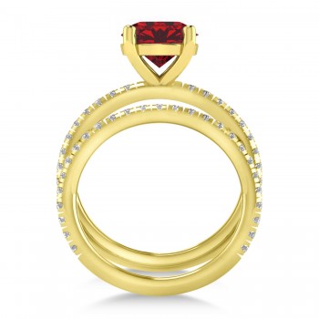 Lab Ruby & Diamond Round-Set Semi-Eternity Bridal Set 18k Yellow Gold (2.92ct)