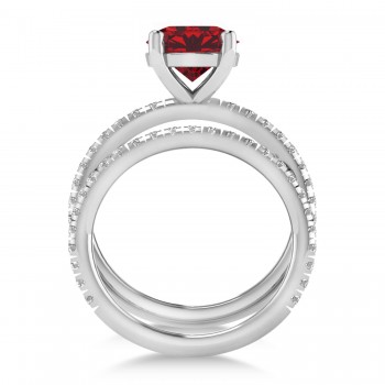 Lab Ruby & Diamond Round-Set Semi-Eternity Bridal Set Palladium (2.92ct)