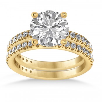 Moissanite & Diamond Round-Set Semi-Eternity Bridal Set 18k Yellow Gold (2.22ct)