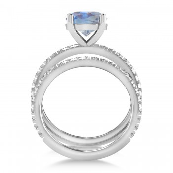 Moonstone & Diamond Round-Set Semi-Eternity Bridal Set 14k White Gold (3.12ct)