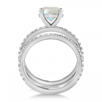 Opal & Diamond Round-Set Semi-Eternity Bridal Set 14k White Gold (1.92ct)