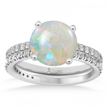 Opal & Diamond Round-Set Semi-Eternity Bridal Set Palladium (1.92ct)