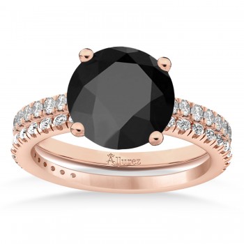 Onyx & Diamond Round-Set Semi-Eternity Bridal Set 14k Rose Gold (3.12ct)