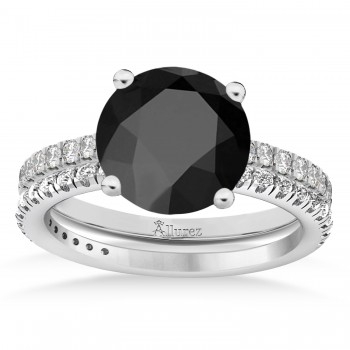 Onyx & Diamond Round-Set Semi-Eternity Bridal Set 14k White Gold (3.12ct)