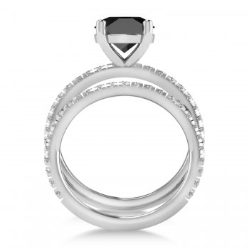 Onyx & Diamond Round-Set Semi-Eternity Bridal Set 14k White Gold (3.12ct)