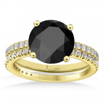 Onyx & Diamond Round-Set Semi-Eternity Bridal Set 14k Yellow Gold (3.12ct)